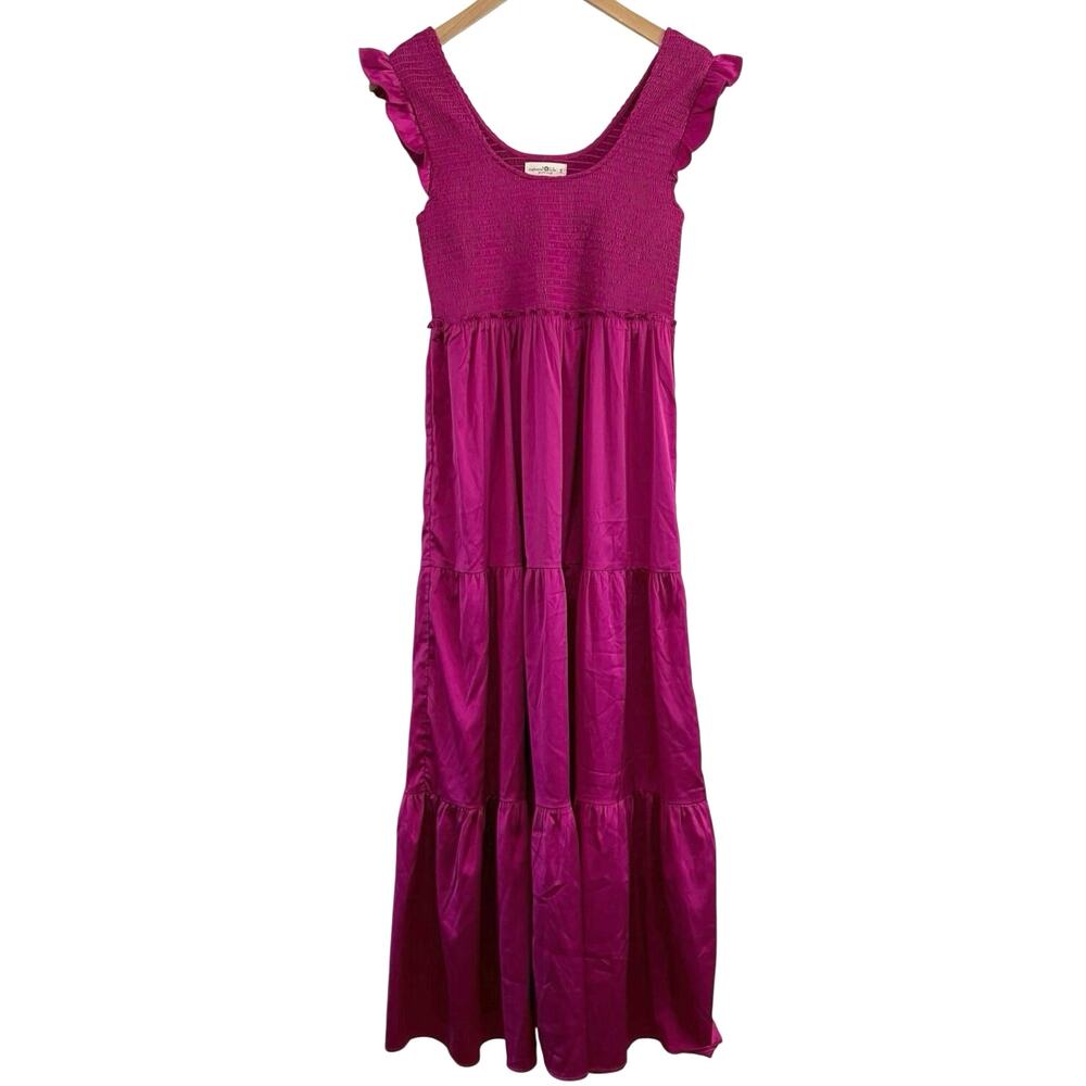 Natural Life Olivia Magenta Smocked Maxi Dress Small Wedding Guest Romance